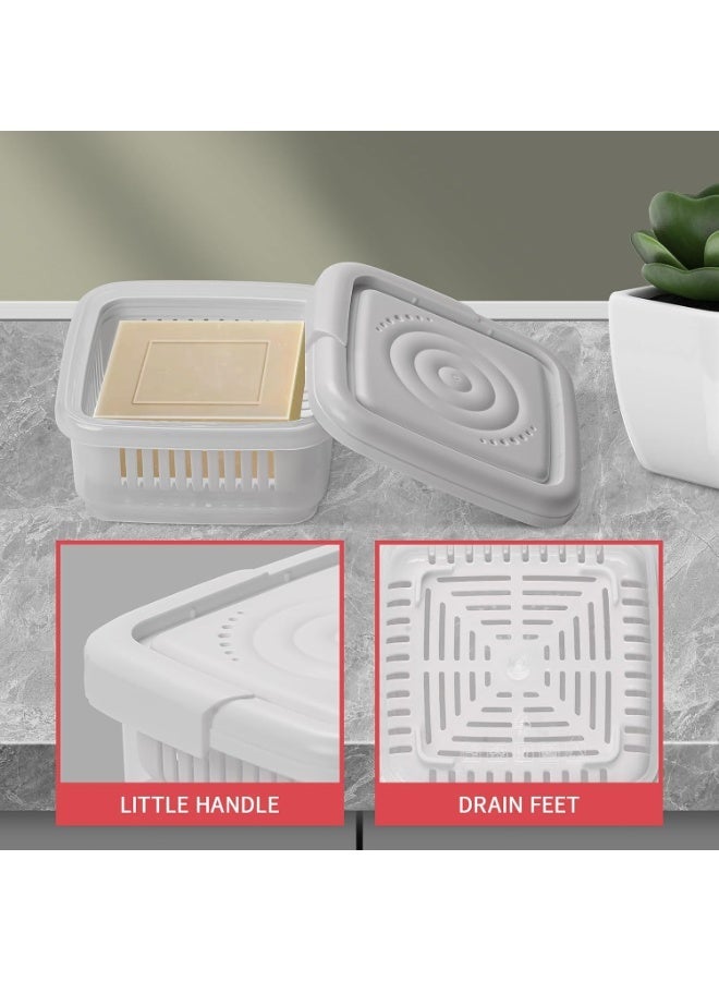 ChicAbode Square Soap Travel Case with Lid Bar Soap Tray and Drain Rack for Bathroom Shower, Portable Soap Rest Holder for Gym, Travel, Camping, Tightly Closed White Soap Box - Image 2